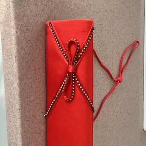 Red Beaded Clutch with Bow Accent